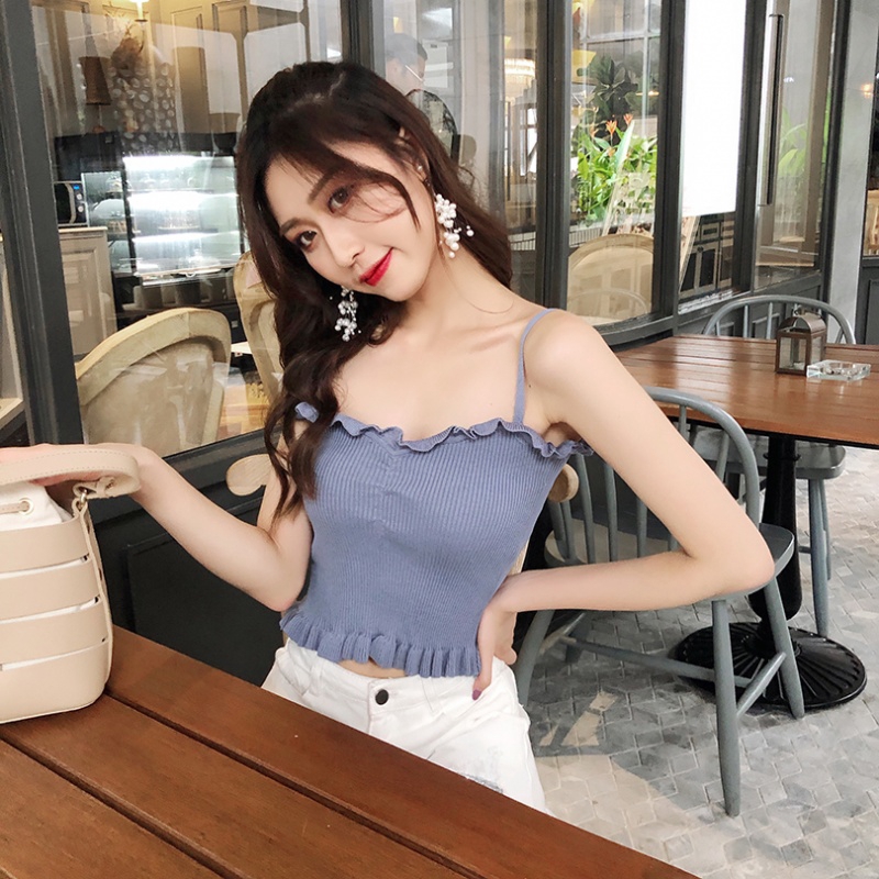 Áo hai dây vải gân màu trơn thời trang cho nữ | BigBuy360 - bigbuy360.vn