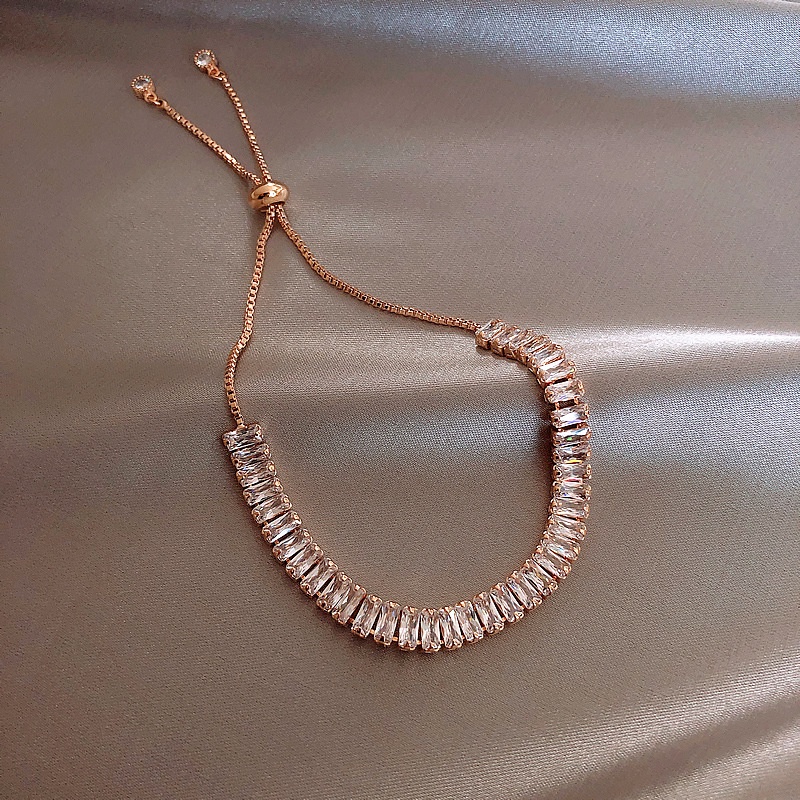 Lắc tay nữ đính đá zircon LEMI  Vòng tay retro dây rút chỉnh kích thước thông minh bền màu thời trang Hàn Quốc