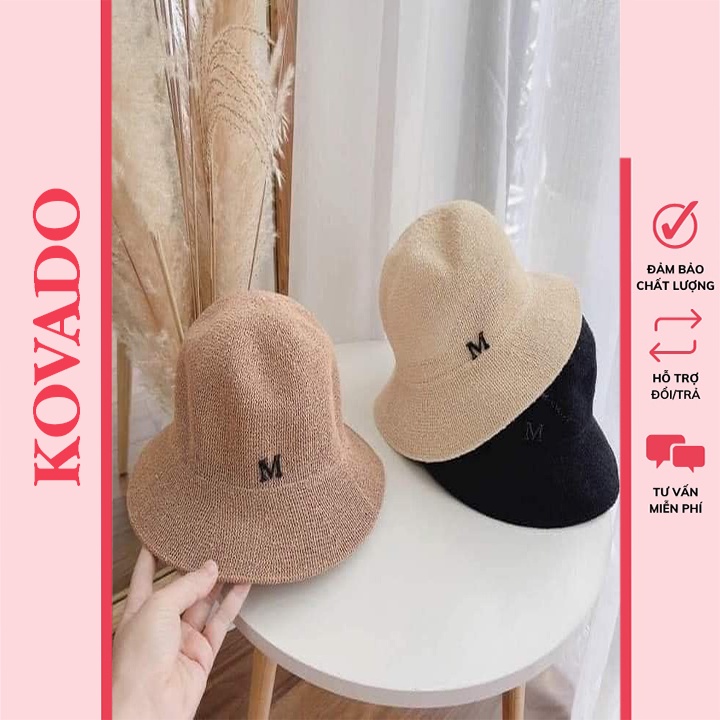 Mũ cói nữ nón Hàn Quốc vành nhỏ chữ M chất len siêu mềm thời trang nữ KOVADO