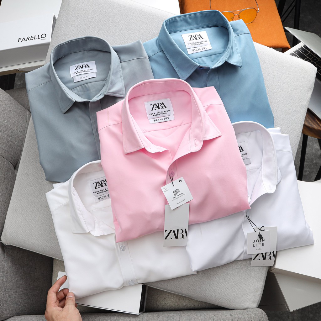 [FREESHIP] Áo sơ mi trơn [ZARA][MÀU LẠ] chất cotton lụa, thấm hút mồ hôi tốt