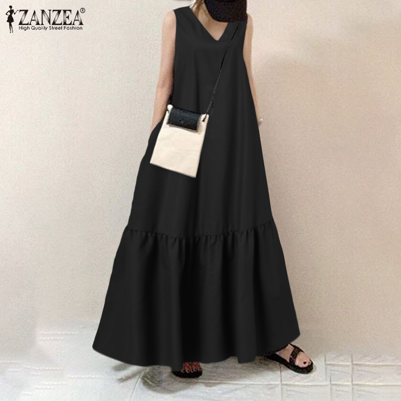 Đầm Maxi ZANZEA Không Tay Cổ Chữ V Thời Trang Quyến Rũ Cho Nữ