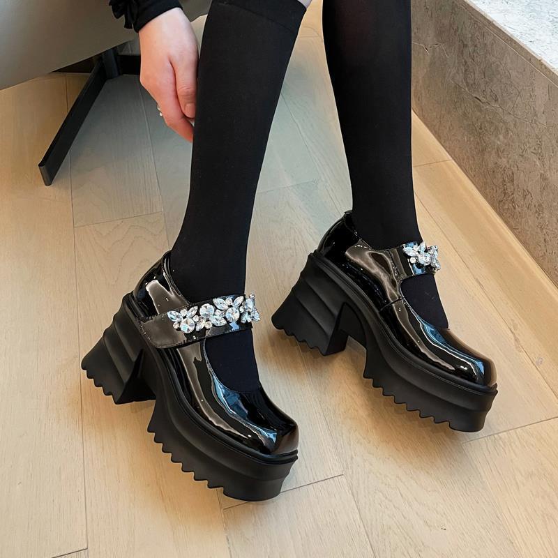 Giày Cao Gót Quai Dán Đính Đá Đế Dày Chống Thấm Nước Thời Trang Mới Dành Cho Nữ 2022
