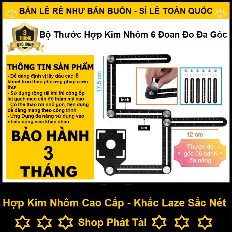 Thước Đo Đa Góc - Thước Đo 6 Góc Gấp Lỗ Định Vị Đa Năng Bằng Hợp Kim Nhôm