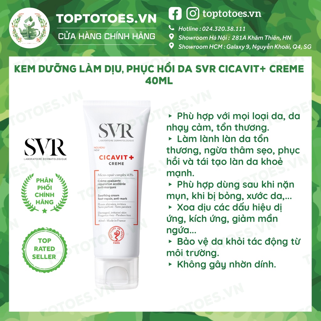 Kem dưỡng làm dịu, phục hồi da SVR Cicavit+ Creme 40ml [NHẬP KHẨU CHÍNH HÃNG 100%]