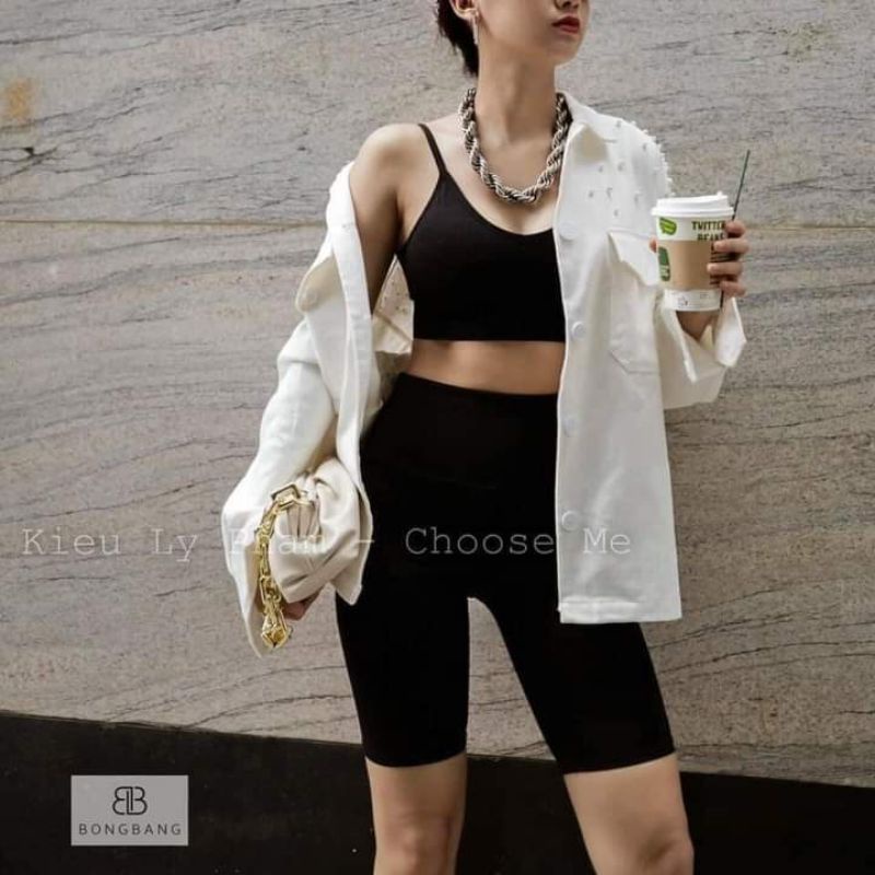 Quần legging đùi nữ biker legging lửng cạp cao chất thun tăm co giãn cuộn tím TÂM Clothings