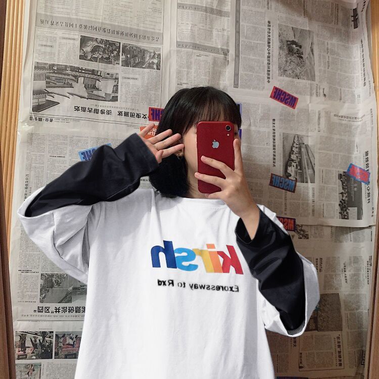 Áo Hoodie Nữ Tay Dài Giả Hai Lớp Dáng Rộng Phong Cách Hàn Quốc