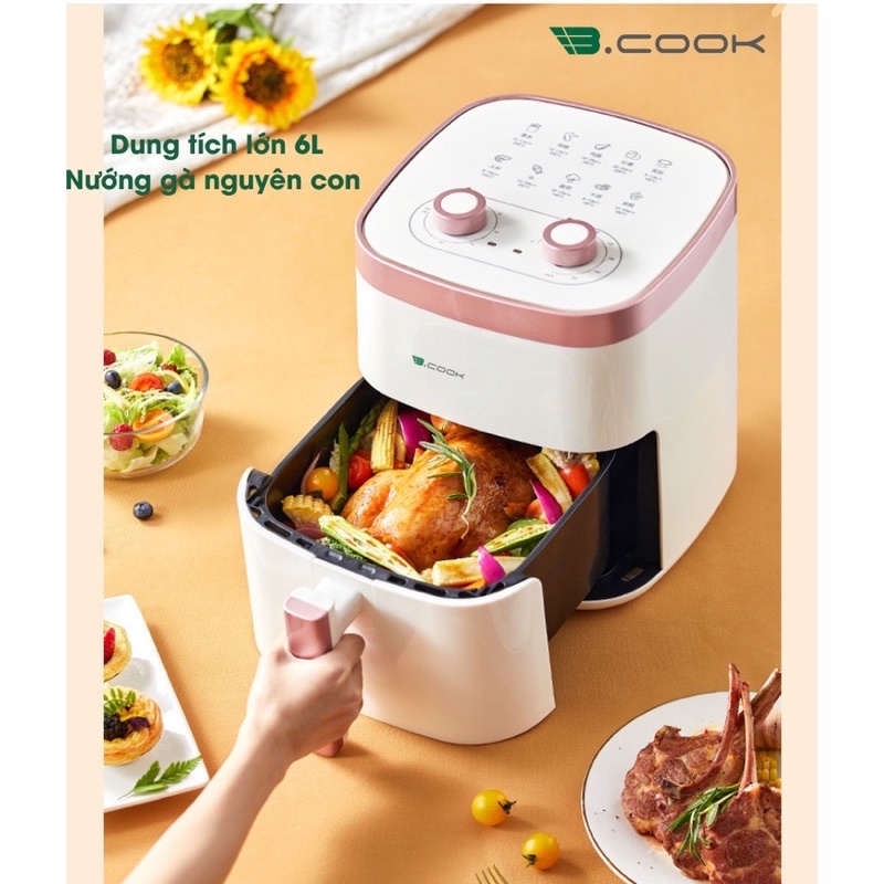 Nồi chiên không dầu BCOOK dung tích 6 Lít, mẫu 2023 - Bảo Hành 12 Tháng