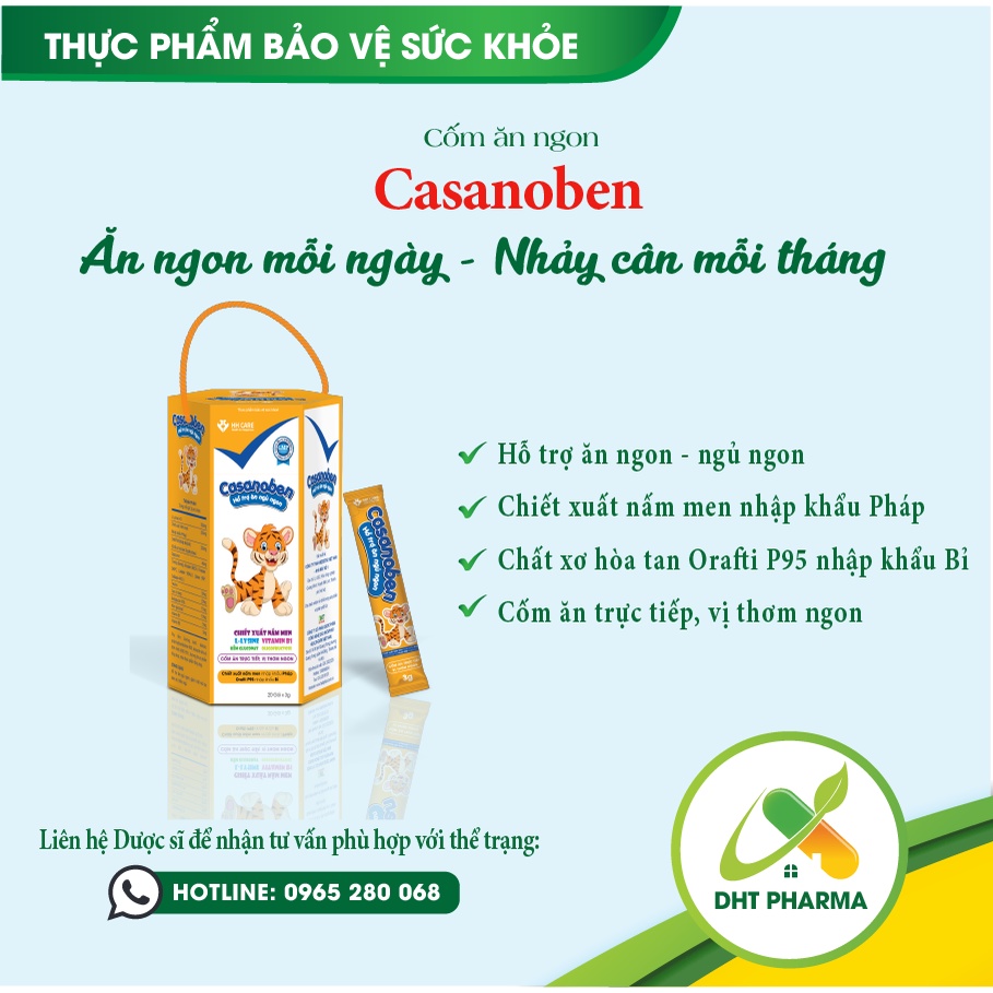 Tăng cường ăn ngon ngủ ngon giảm mệt mỏi nhanh chóng cho bé  Sản phẩm hỗ trợ ăn ngủ ngon Casanoben - Hộp 20 gói x 3g