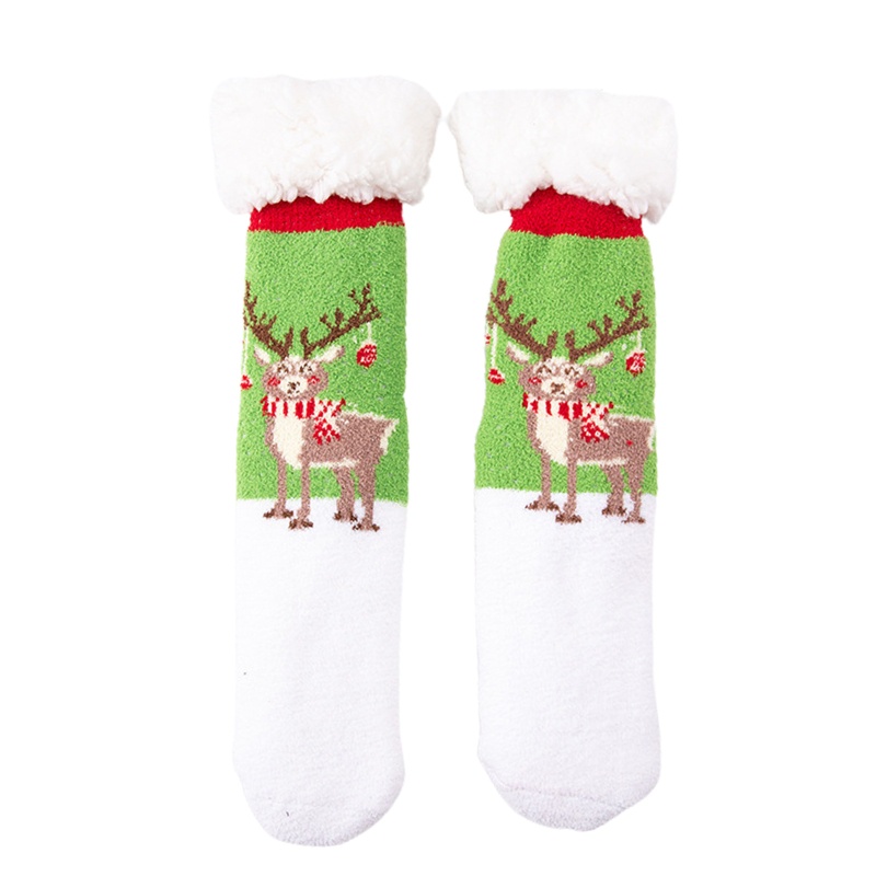 Xiangbao Vớ Xù Xì Nếp In Họa Tiết Giáng Sinh Hoạt Hình Ông Già Noel Người Tuyết Không Trơn Trượt