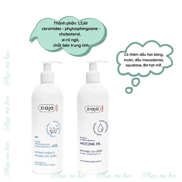 Nhũ tương dưỡng ẩm body Ziaja Med Mocznik 5% urê 400ml