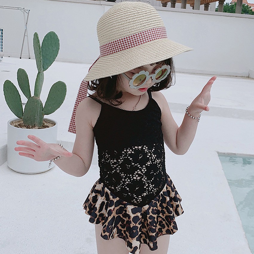 Áo Bơi Liền 1 Mảnh Cho Bé Gái Từ 1-6 Tuổi - Áo Bơi Hot Trend Phối Ren Họa Tiết Da Báo Cao Cấp - Candy House