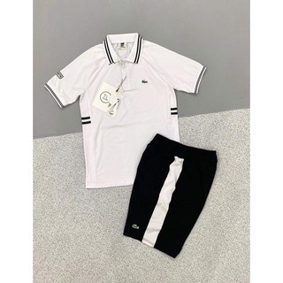 Bộ thể thao nam Lacos phối sọc, logo tay, bộ đồ nam áo cổ bẻ - bearshop