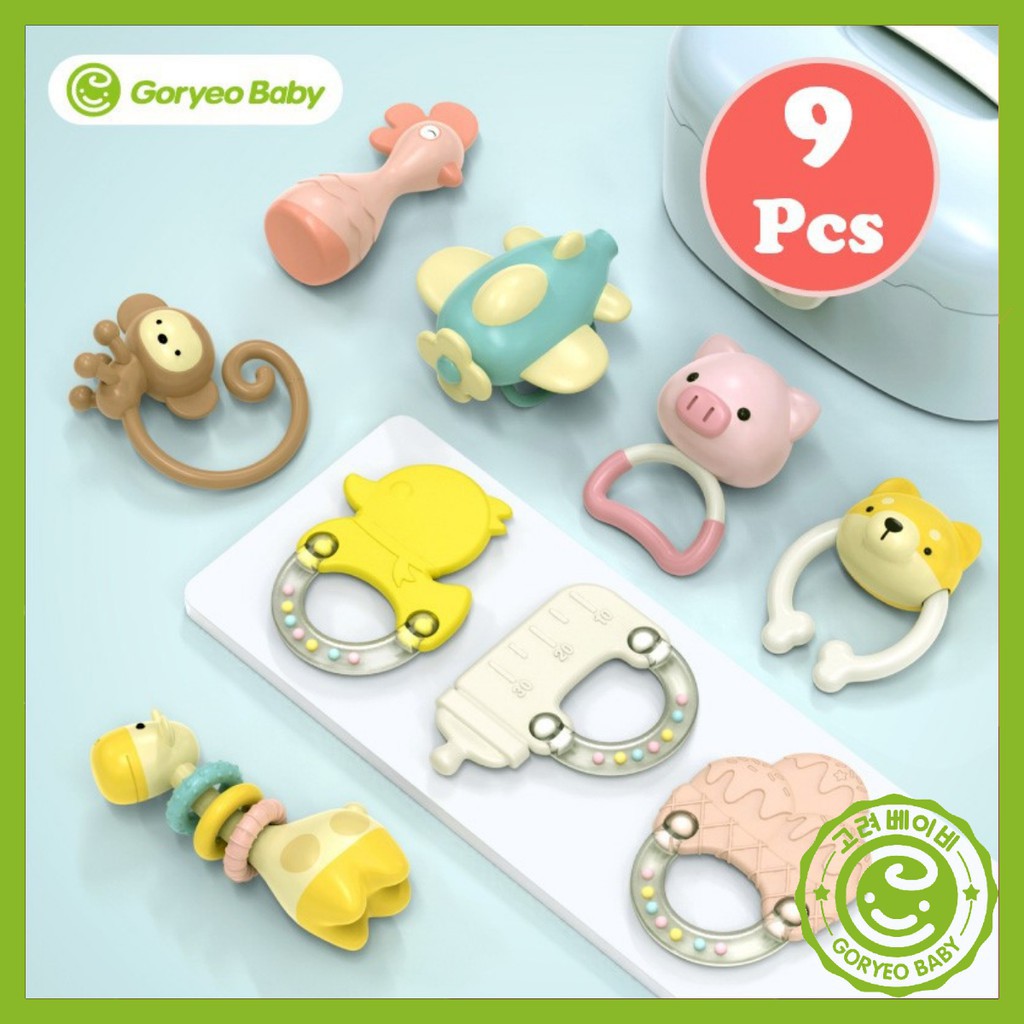 |Baongubaby| Set xúc xắc, ngậm nướu Goryeo có gấu bông cho bé - Bộ 10 món Đồ chơi xúc xắc, gặm nướu DUMOON