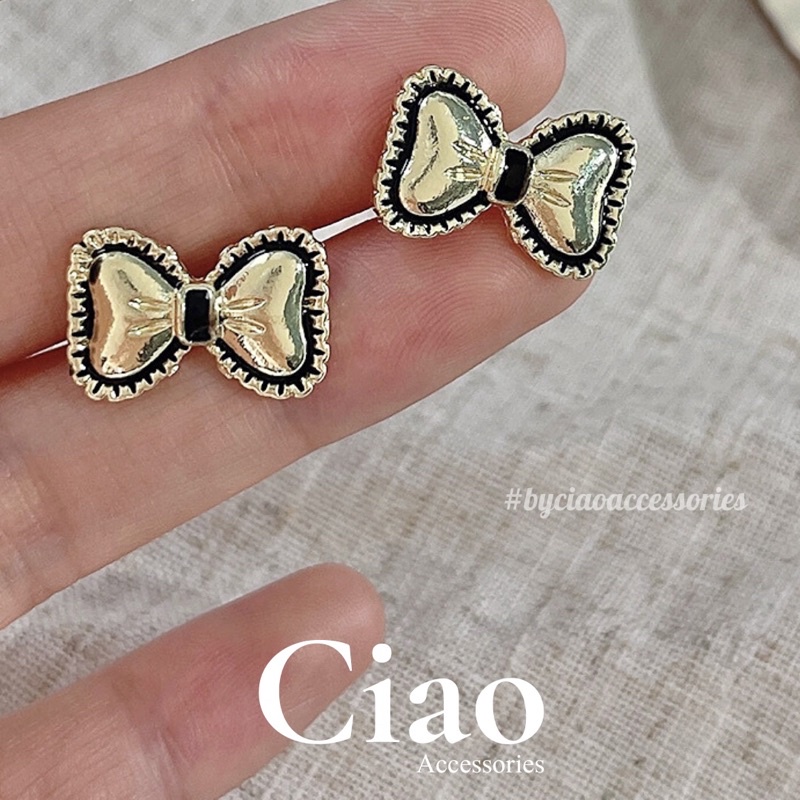 [HOẢ TỐC 1H] Khuyên tai/ Bông tai mạ bạc S925 thiết kế hình nơ cổ điển Helga Ciao