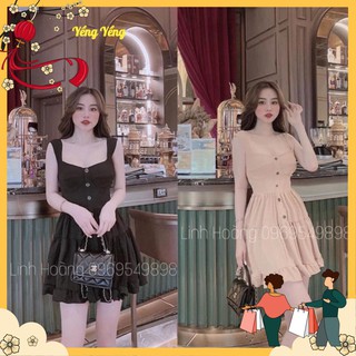 Vnu274 - váy 2s xoè tầng bèo phối cúc