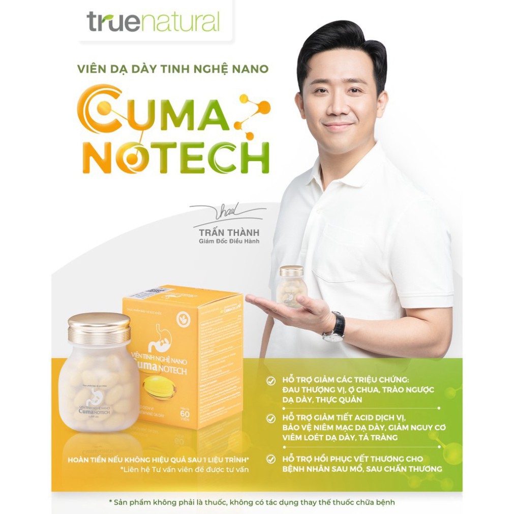 Viên Tinh Nghệ Dạ Dày Nano Cuma Notech TRUE NATURAL Hỗ Trợ Giảm Các Triệu Chứng: Đau Thượng Vị, Ợ Chua, Trào Ngược