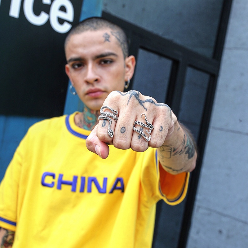 Nhẫn hở hình rắn điều chỉnh được thời trang punk hip hop cổ điển