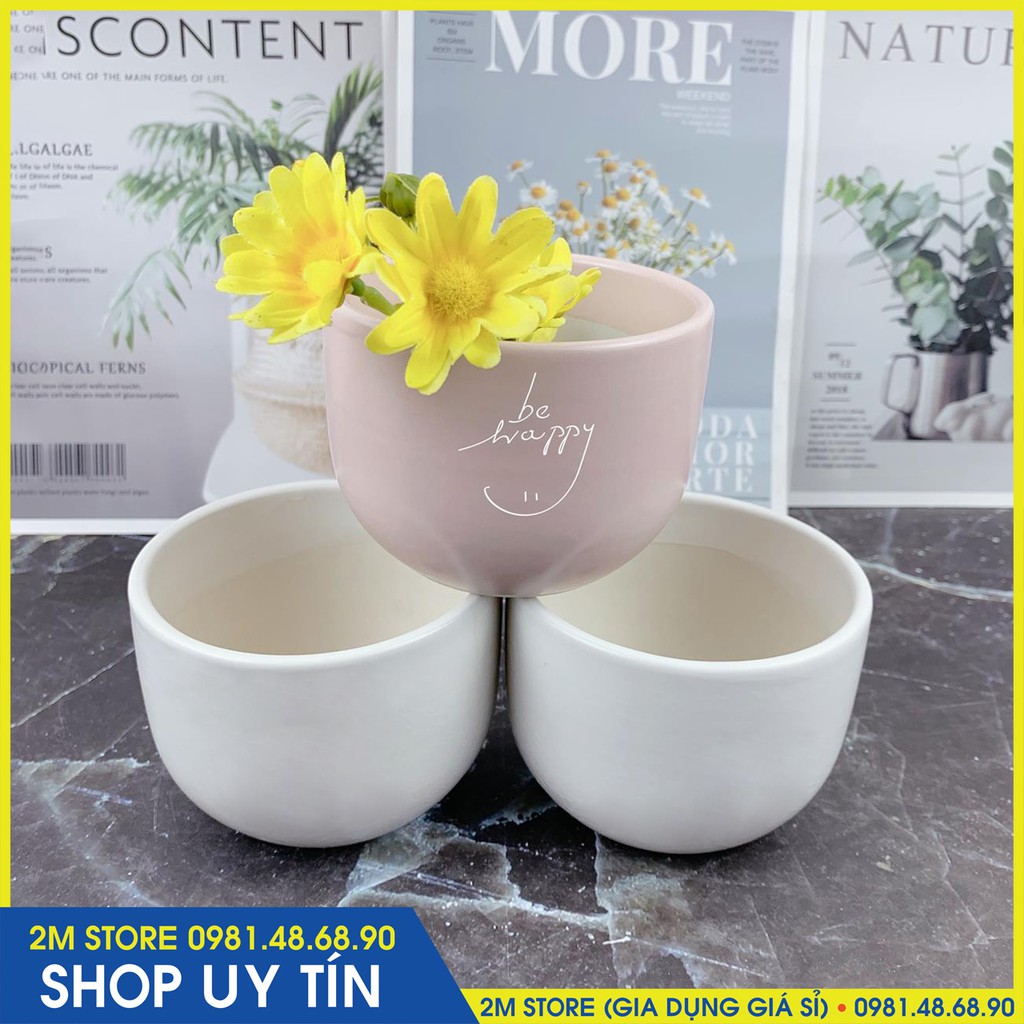 Chậu Sứ MINI Bát Tràng Trồng Cây Cảnh, Sen Đá, Xương Rồng Kiểu Chén Uống Trà Cao 6.5cm