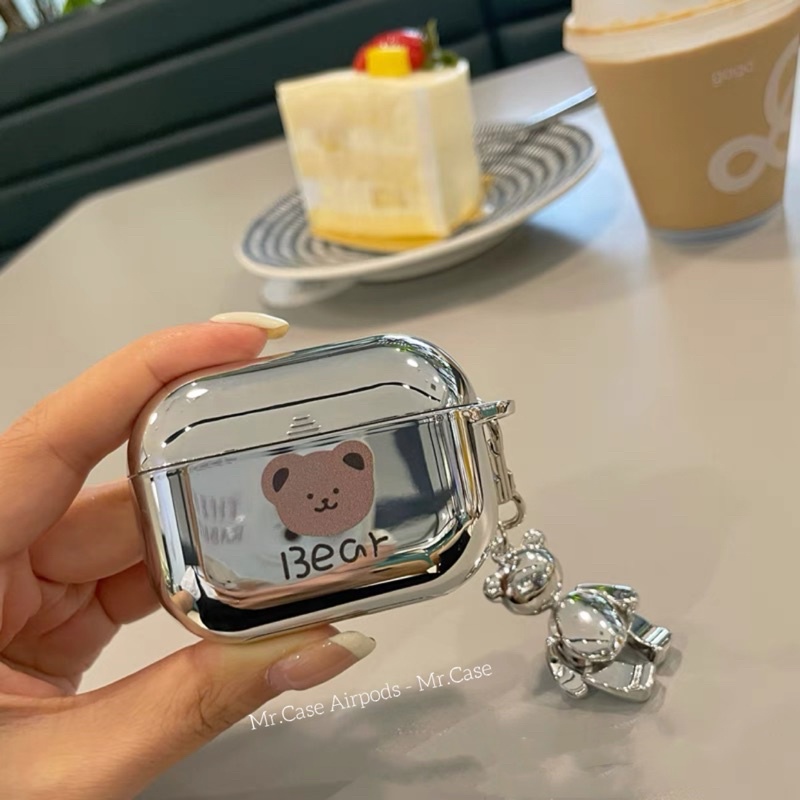 Case Airpods 1/2 /Pro Vỏ Ốp Tai Nghe Hình Gấu Tráng Gương Kèm Móc khoá - Mr.Case AirPods