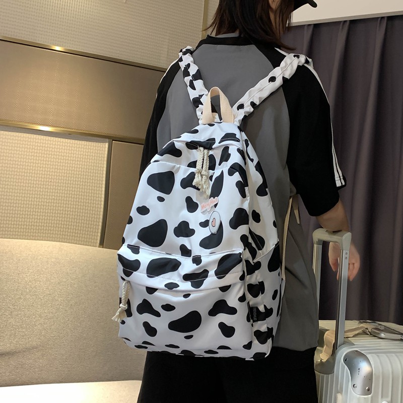 Balo họa tiết bò sữa tặng sticker chống nước Ulzzang Hàn Quốc, đựng laptop học sinh, sinh viên