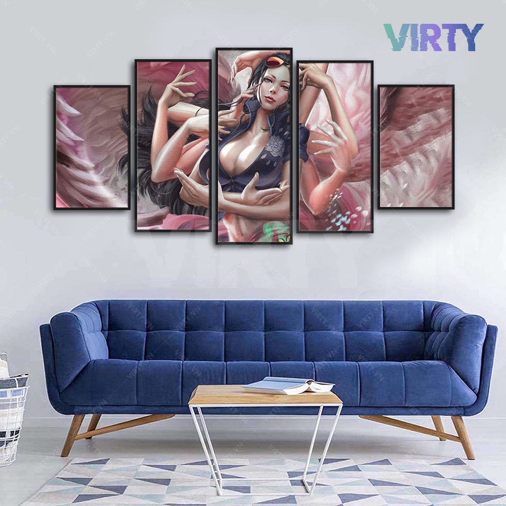 Bộ 5 Tranh treo tường anime ONE PIECE kèm khung composite VIRTY Tranh Canvas decor phòng ngủ, phòng làm việc ANIME