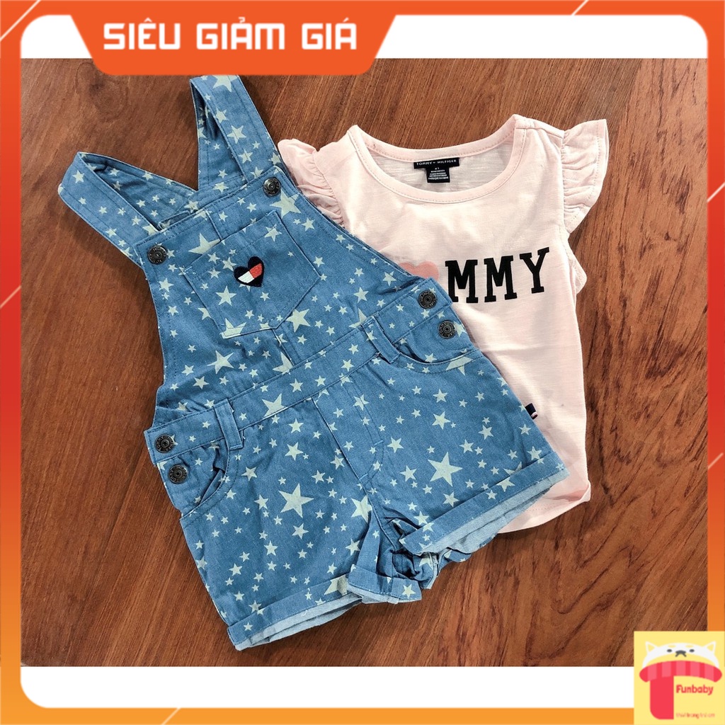 Set yếm cho bé gái cộc tay 2-7 tuổi rời chữ Tommy và ngôi sao, Yếm jean trẻ em hàng xuất khỏe khoắn thời trang