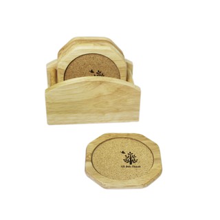 23201 - bộ lót ly 6 cái vát góc, bần gỗ đức thành