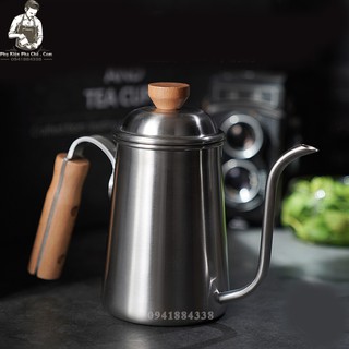 Ấm Cổ Ngỗng Cán Gỗ 650ml Inox 304