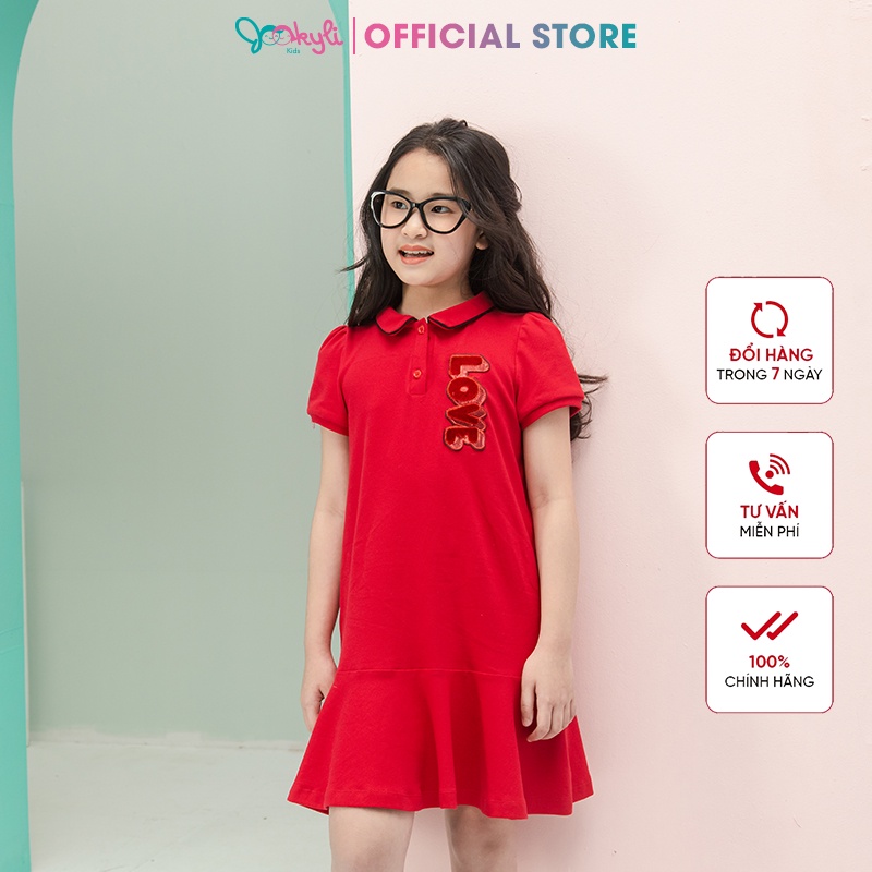Đầm thun JOOKYLI bé gái màu đỏ 43G0879