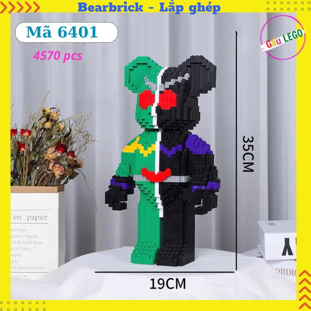 Đồ chơi lắp ghép BEARBRICK Đeo Mặt Nạ Kamen Rider - Mô hình lắp ghép Gấu Bearbrick - Mã 6401 - Cao 35cm - 4570pcs