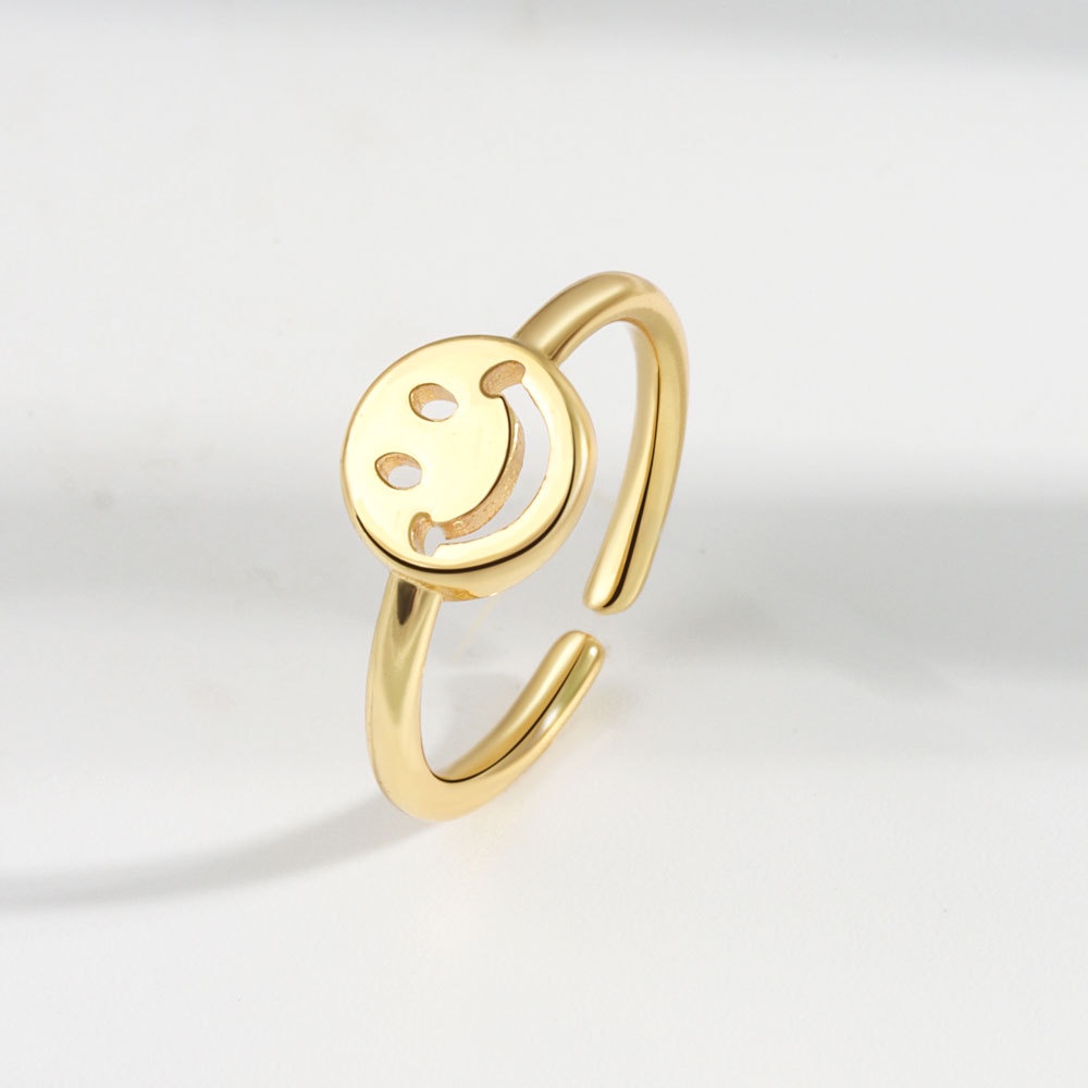 Nhẫn Bạc / Vàng Họa Tiết Mặt Cười Rỗng Phong Cách Hip Hop Đơn Giản Thời Trang Cho Nữ