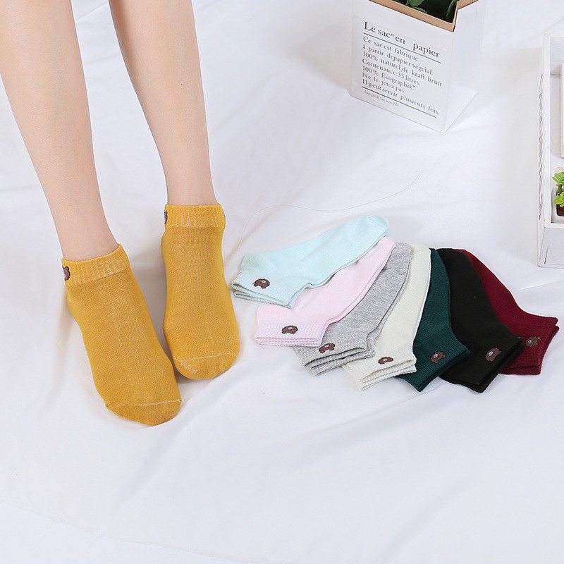 VỚ NỮ CỔ NGẮN HỌA TIẾT HÌNH GẤU BROWN NHIỀU MÀU THỜI TRANG CHẤT LIỆU THUN COTTON CO GIÃN TỐT, FREESIZE