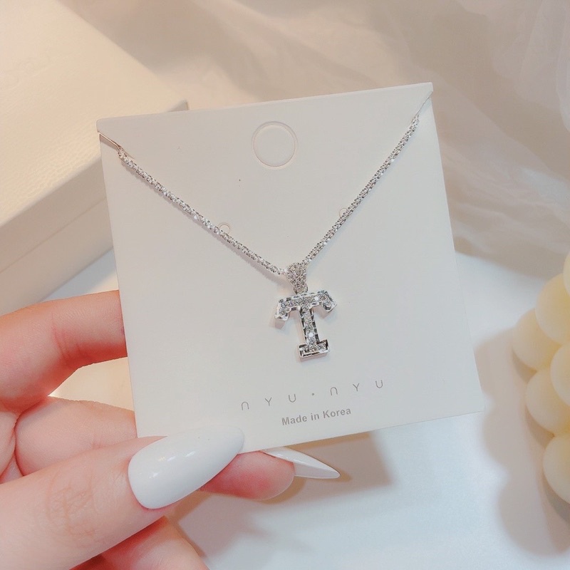 Dây chuyền bạc ta dây xù kim sa lấp lánh chữ cái đính đá viền phay sáng đẹp vòng cổ nữ bạc thật CHY SILVER