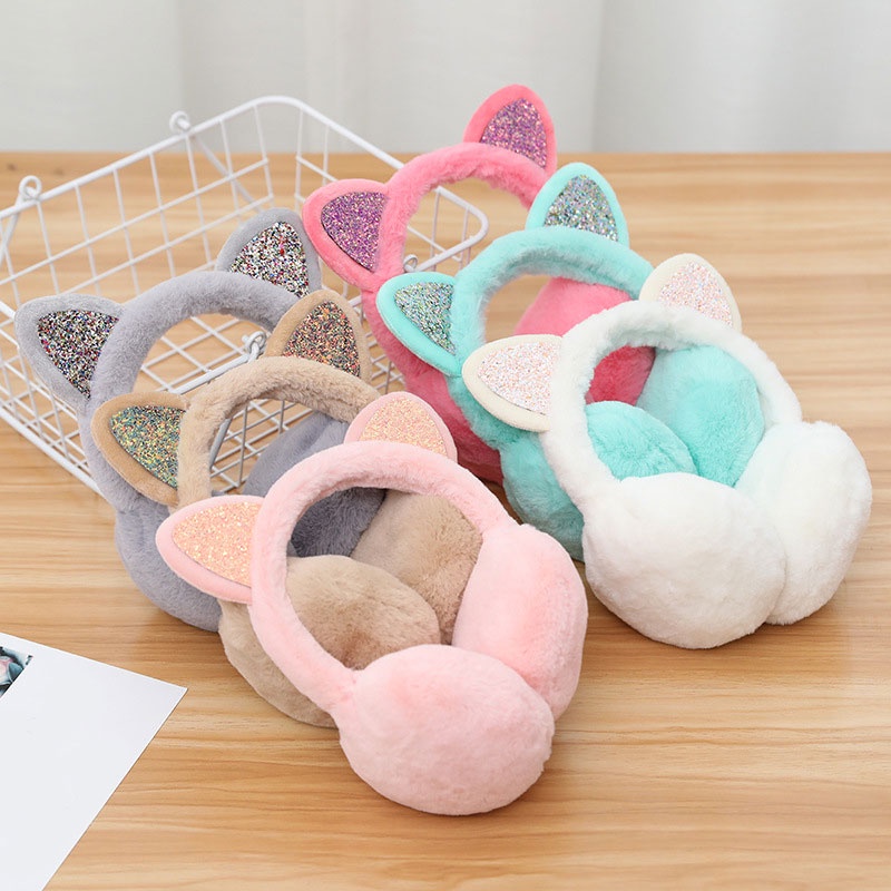 Bông Chụp Tai Hình Tai Mèo Đính Kim Sa Lấp Lánh Dễ Thương Cho Nữ
