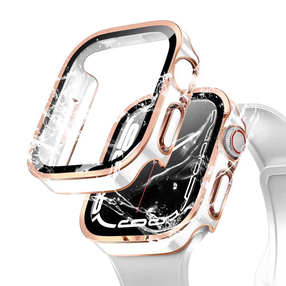 Kính Cường Lực Bảo Vệ Màn Hình Chống Nước 360 Độ Cho iWatch Series7 65 4 SE°Ốp Bảo Vệ Hai Màu Cho iWatch