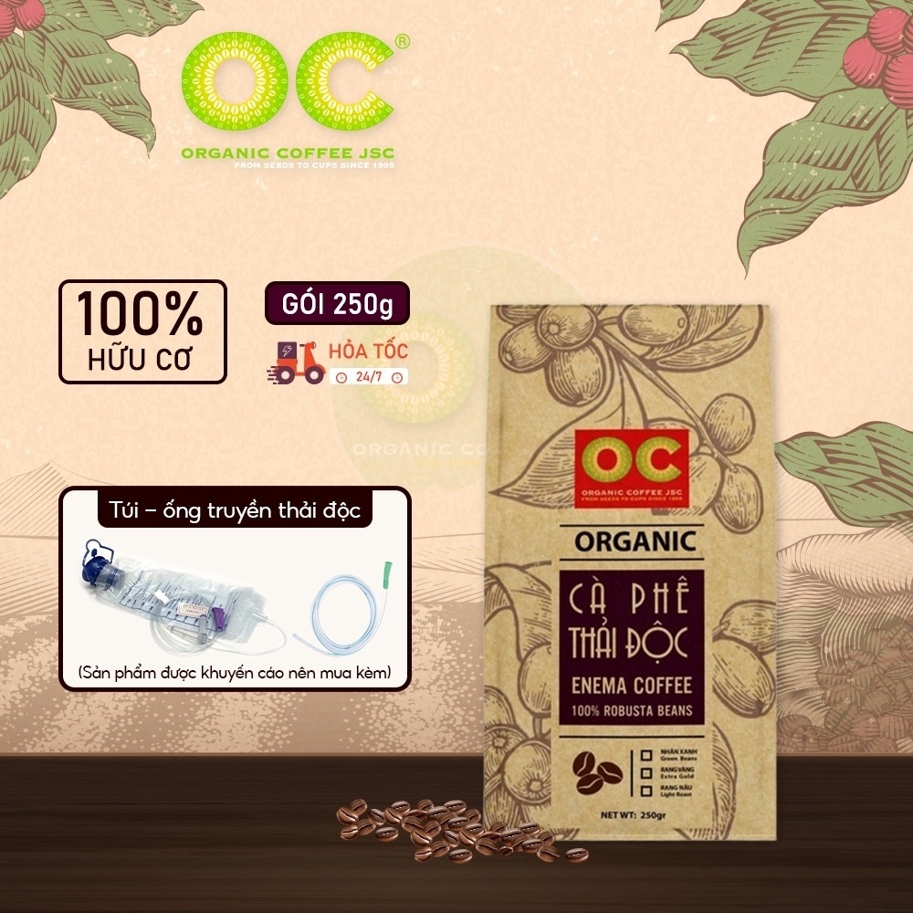 Cà phê Hữu Cơ thải độc đại tràng Enema dạng bột Phổ Thông gói 250gr và 453gr của thương hiệu Organic Coffee JSC.