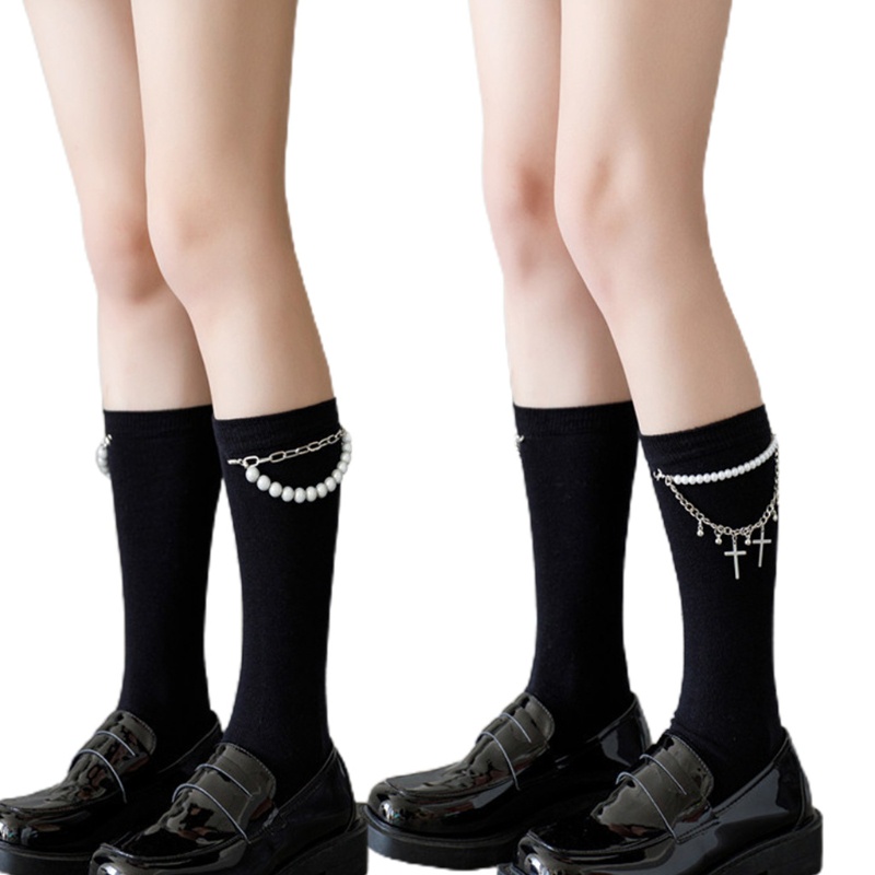 Xiangbao Tất Bắp Chân Cotton Đính Hạt Ngọc Trai Giả Tua Rua Phong Cách Harajuku Nhật Bản Lolita Cho Nữ