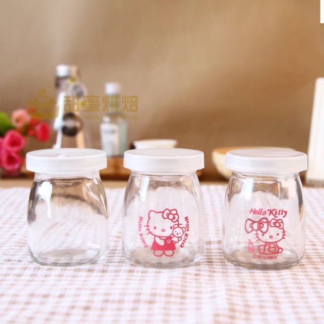 Hũ thủy tinh làm sữa chua Full HELLO KITTY