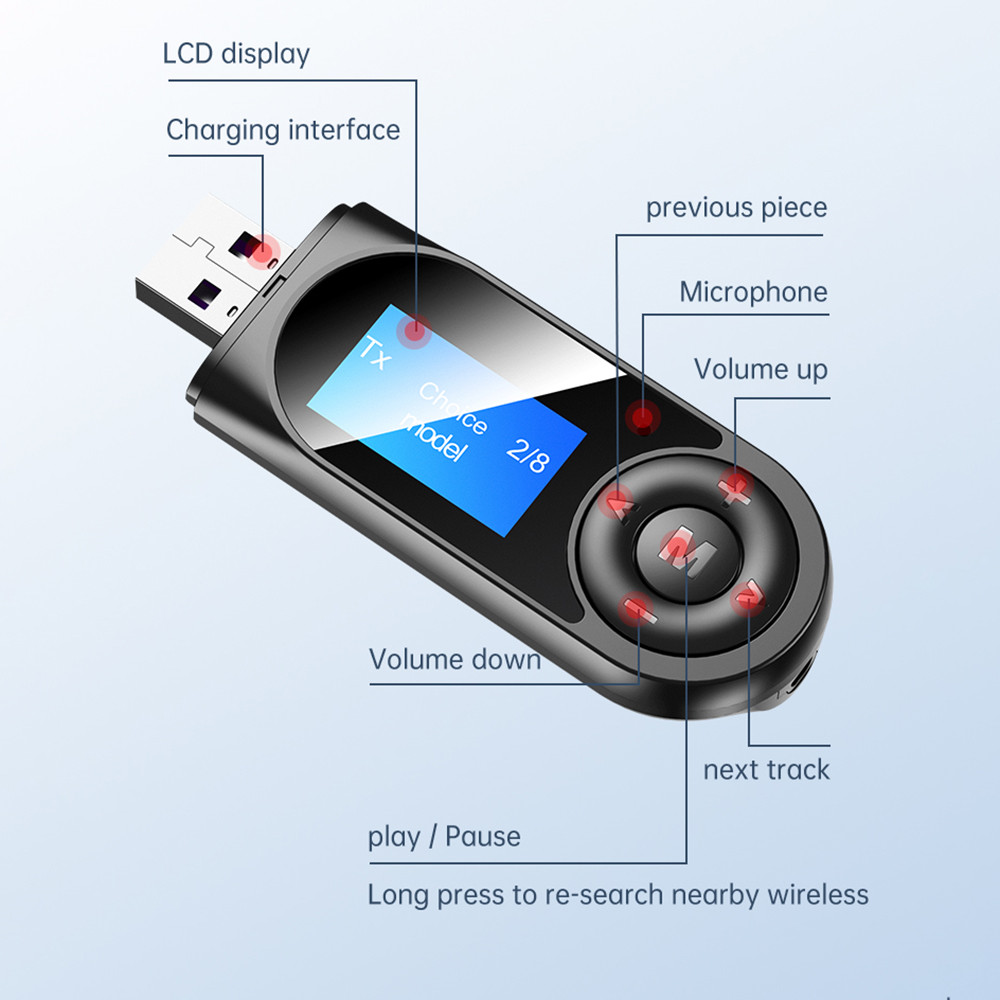 Usb Bluetooth 5.0 Không Dây 2 Trong 1 Với Màn Hình Lcd