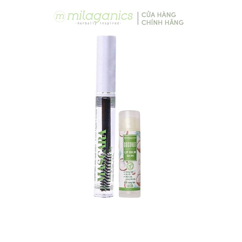 Combo Mascara Dưỡng Mi Dầu Dừa MILAGANICS 5ml + Son Dừa Dưỡng Môi Hồng, Trị Thâm Môi MILAGANICS 4.5g