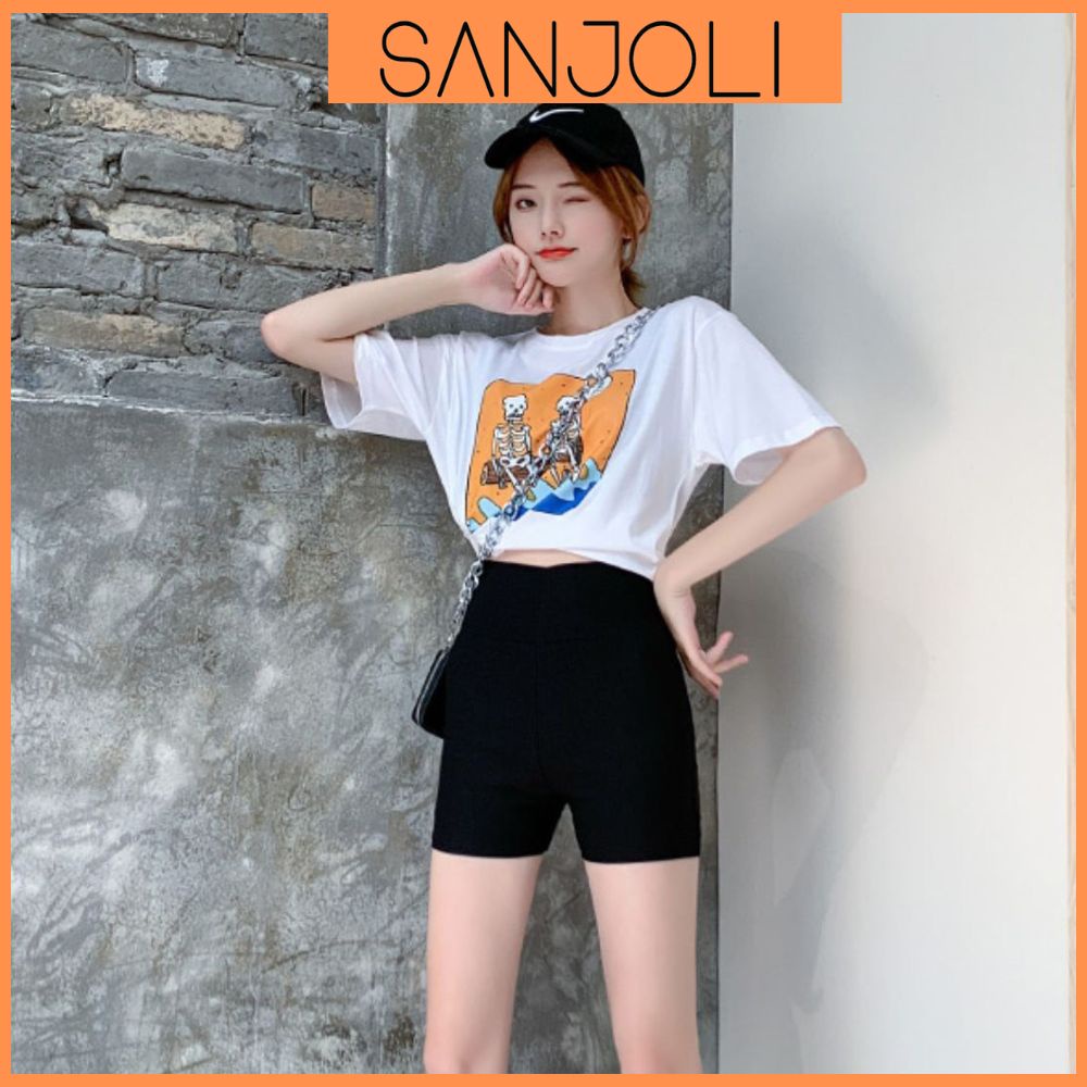 Quần Legging Đùi Nữ Thun Cạp Cao Biker Lửng Ngố Dáng Ôm Bigsize Tập Gym Yoga SANJOLI QD003