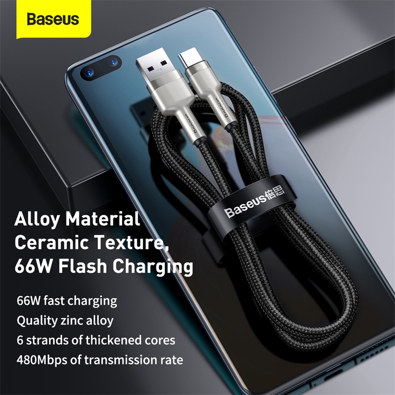 Dây cáp dữ liệu Baseus Cafule 66W USB sang Type-C bằng kim loại