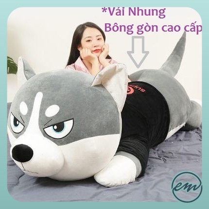 Gấu bông chó Husky - Áo kẻ có khóa sườn tách bông - Kích thước 1m2-1m5-1m7