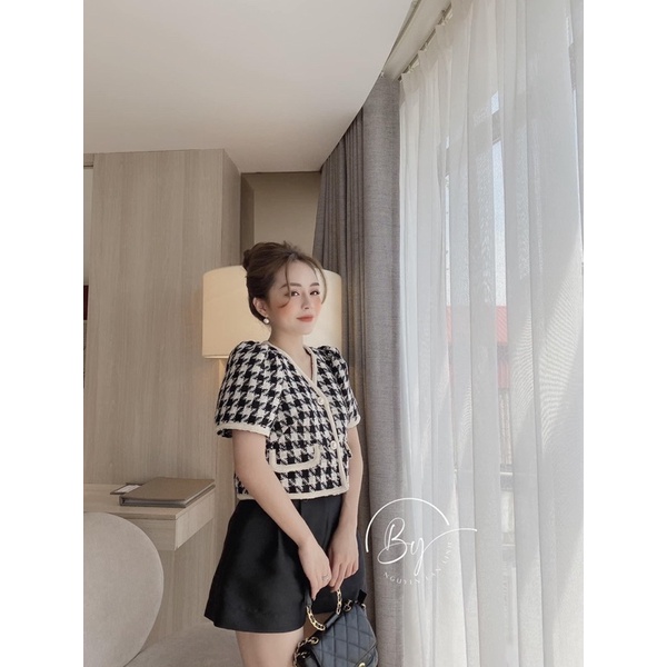 [Siêu Hot] Áo Dạ Tweed Kẻ Ziczac Tay Cộc 2 Lớp , Áo Dạ Dáng Ngắn Siêu Xinh Có Ảnh Thật Kèm Video | BigBuy360 - bigbuy360.vn