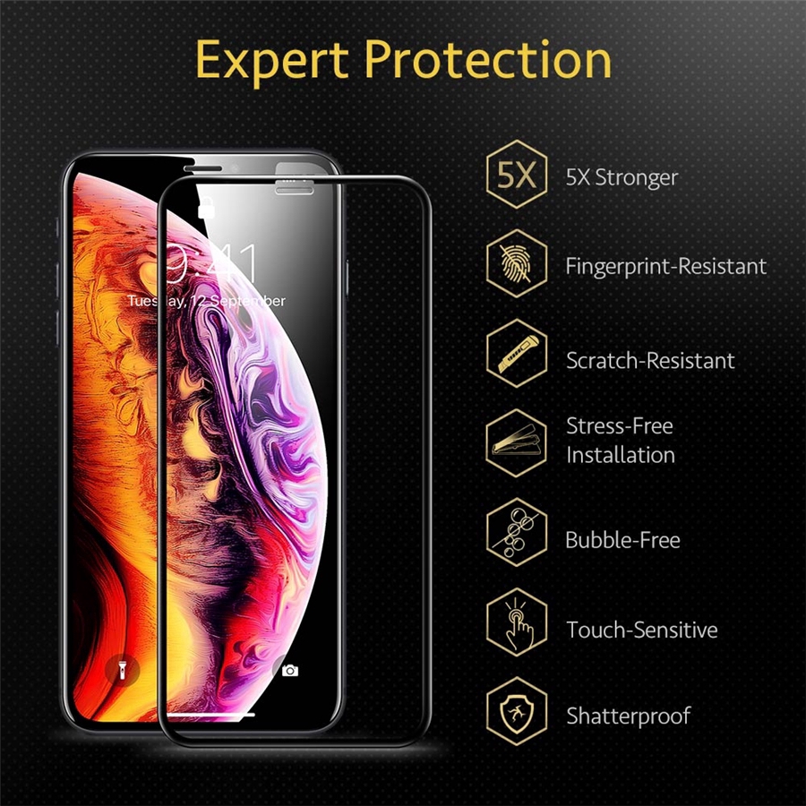 Kính cường lực 5D 9H bảo vệ toàn màn hình thích hợp cho iPhone 11 Pro Max X XR XS MAX 8 7 6S 6Plus