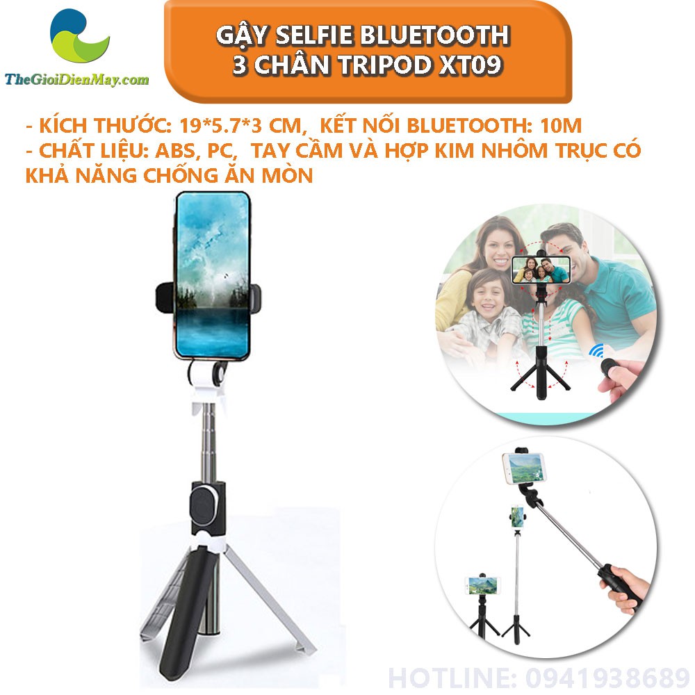 Gậy selfie bluetooth 3 chân tripod XT09 3 trong 1 cho điện thoại - Shop Thế Giới Điện Máy