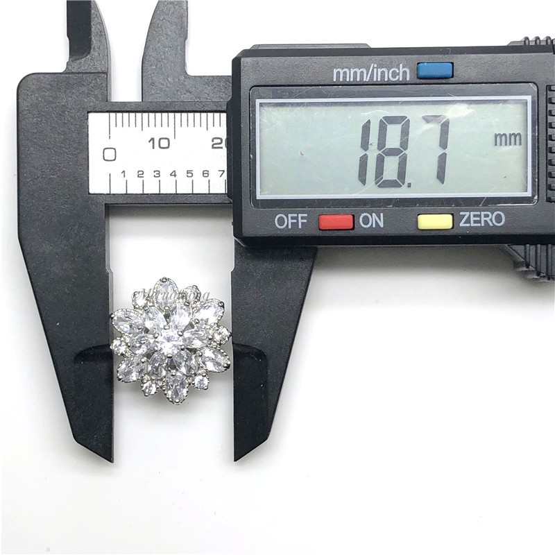 Khuy nút cúc cánh hoa 2 tầng bằng đồng đính đá zircon tinh tế size 19mm