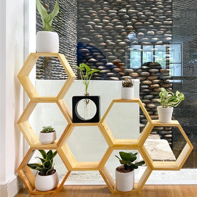 Kệ lục giác, kệ tổ ong treo tường chất liệu gỗ thông, có tặng kèm đinh vít - TD Teenshop