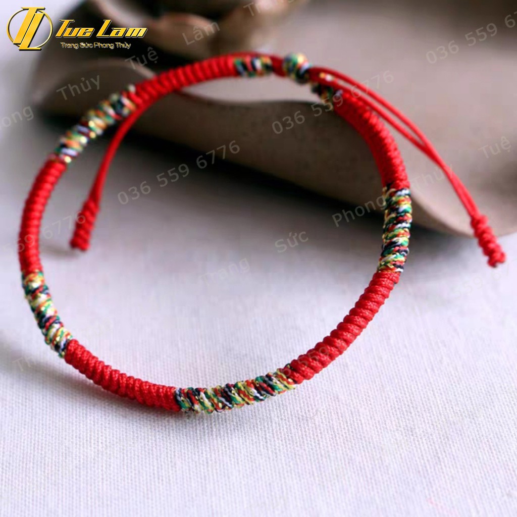Vòng Tay Handmade Chỉ Ngũ Sắc Bện Kiểu Tây Tạng Nút Thắt So Le Đuôi Dài - Tuệ Lâm