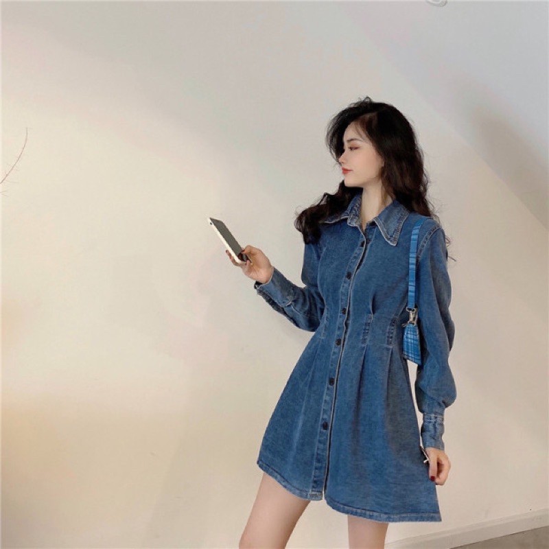 Set váy sơ mi jeans mix áo gile ulzzang fashionita 2021